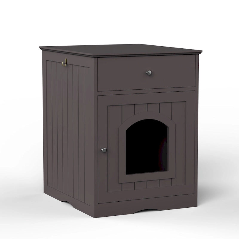 Maison pour chat en bois avec bac à litière, tiroir, table d'appoint, cage d'intérieur, maison pour chat (marron)