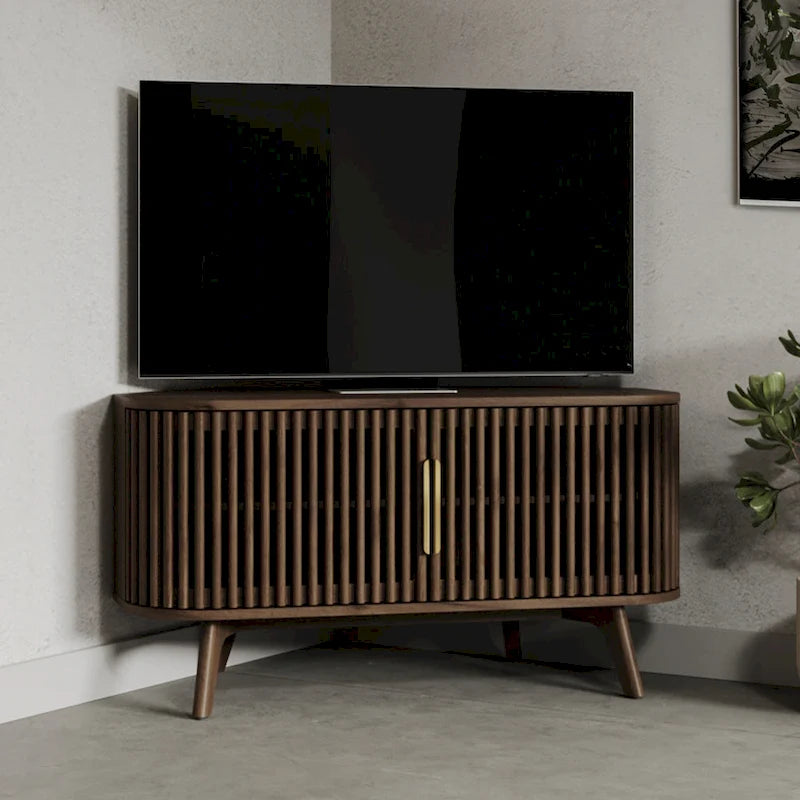 Studio London Sierra Wooden Corner TV Stand with Mid-Century Accents