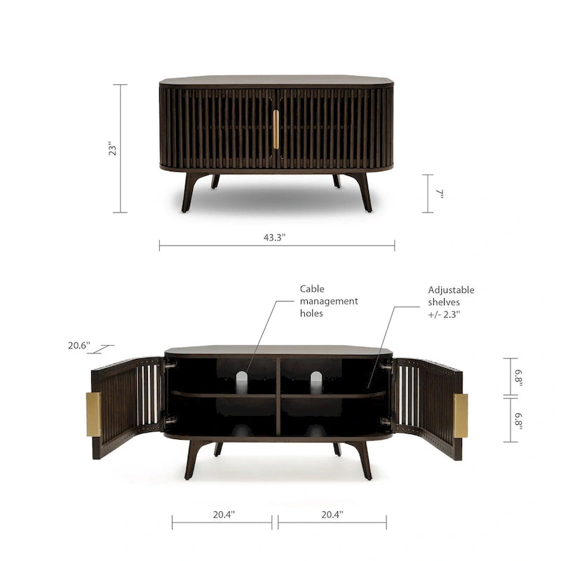 Meuble TV d'angle en bois Sierra de Studio London, avec des accents Mid-Century