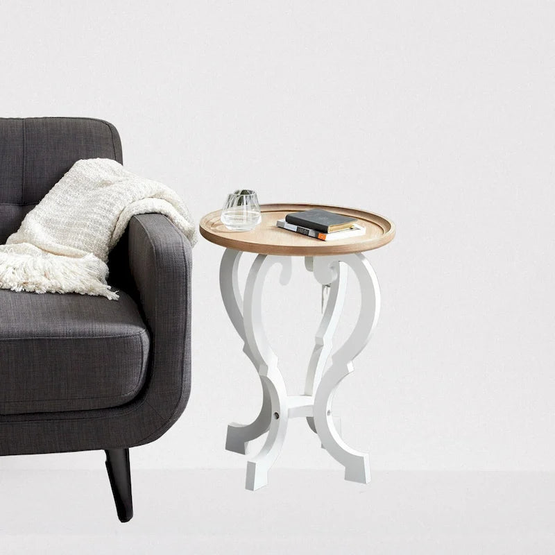 Table d'appoint ronde en bois sculpté - 25 x 19 x 19