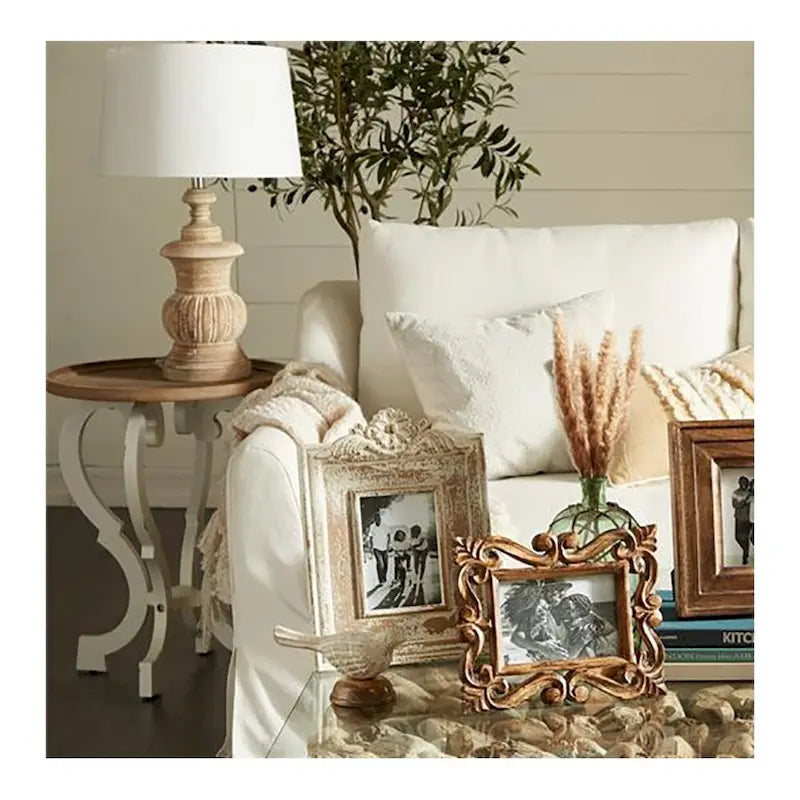 Table d'appoint ronde en bois sculpté - 25 x 19 x 19