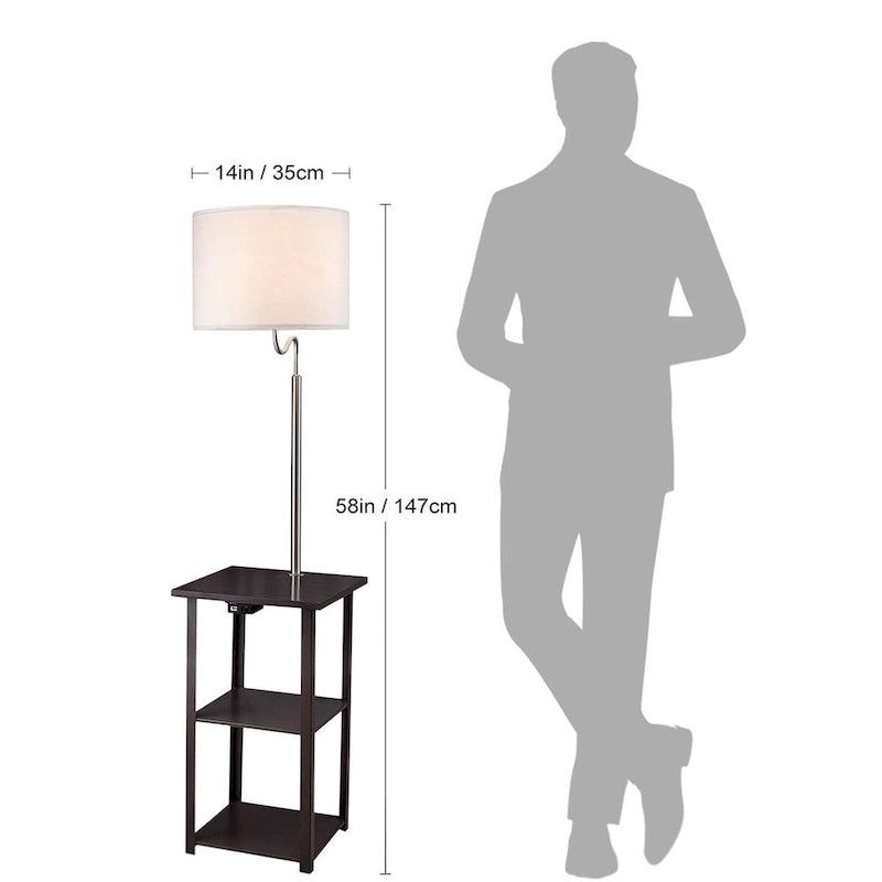 Lampe de table avec étagères latérales carrées pour canapé 58 pouces et station d'alimentation