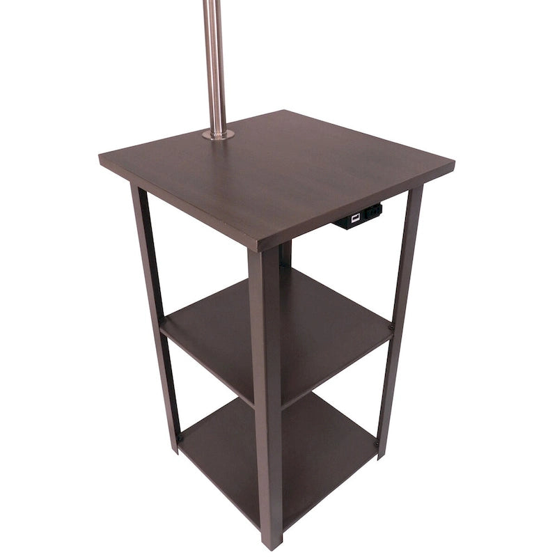 Lampe de table avec étagères latérales carrées pour canapé 58 pouces et station d'alimentation