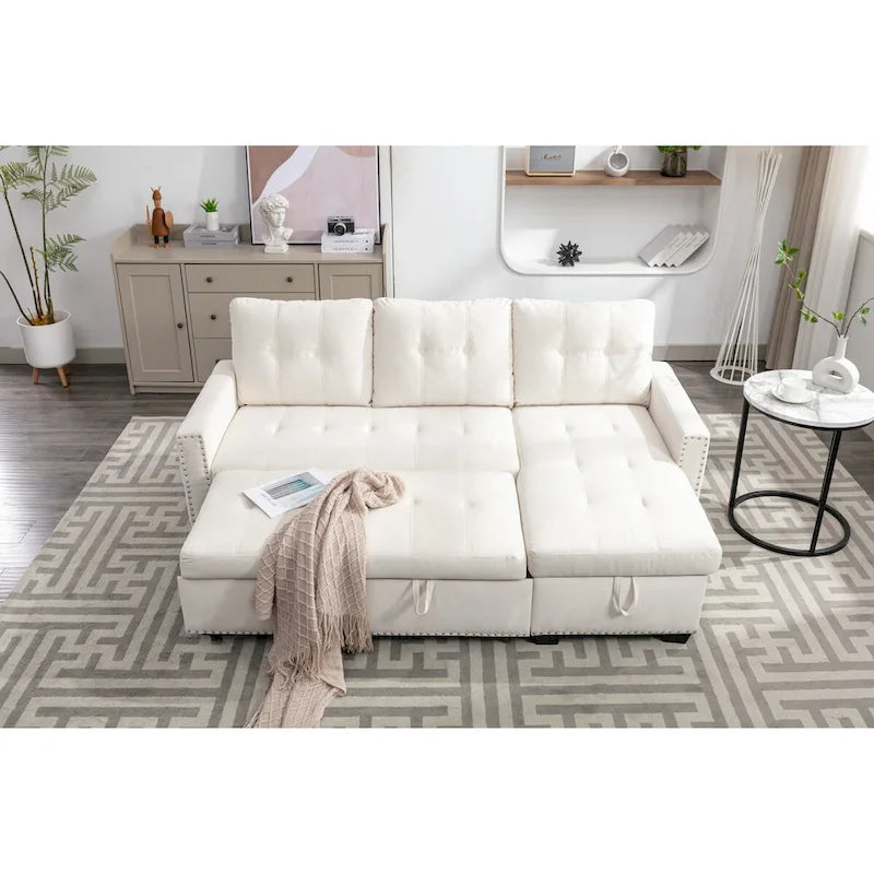 Canapé-lit d'angle réversible 77 pouces avec rangement, canapé d'angle 2 places en forme de L et méridienne intégrée pour salon