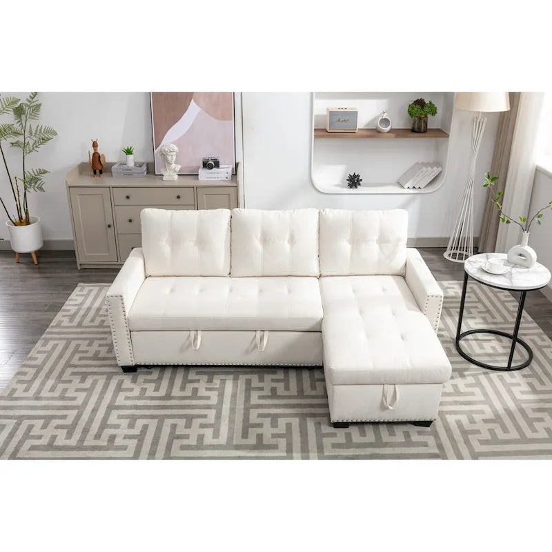 Canapé-lit d'angle réversible 77 pouces avec rangement, canapé d'angle 2 places en forme de L et méridienne intégrée pour salon