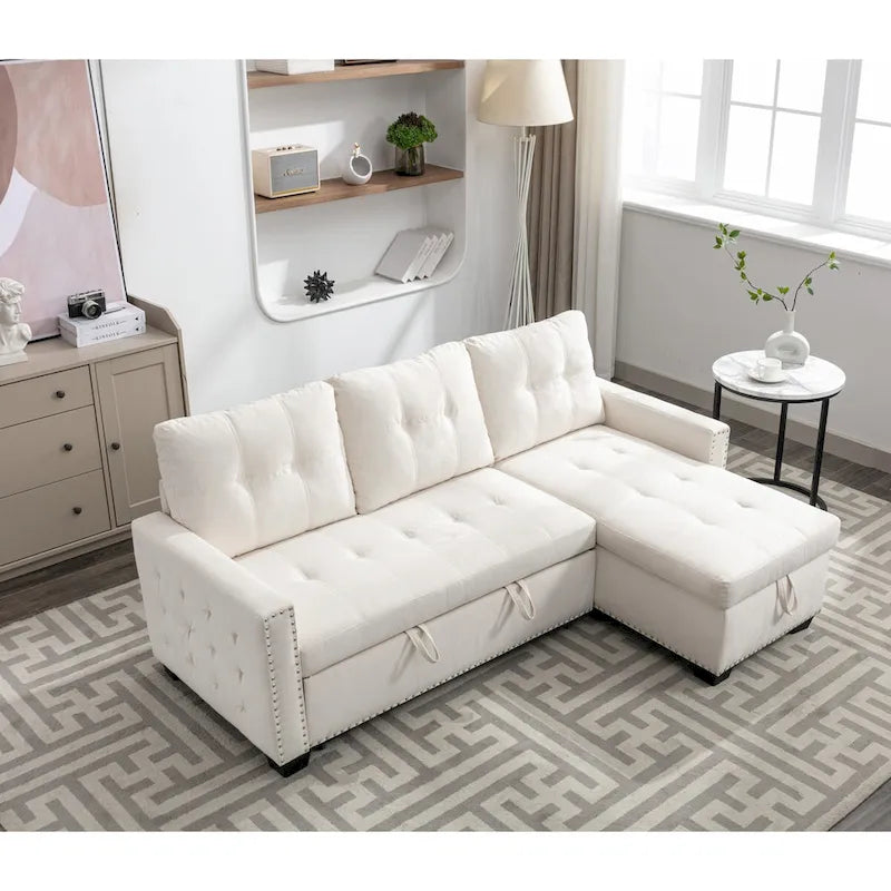 Canapé-lit d'angle réversible 77 pouces avec rangement, canapé d'angle 2 places en forme de L et méridienne intégrée pour salon