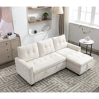 Canapé-lit d'angle réversible 77 pouces avec rangement, canapé d'angle 2 places en forme de L et méridienne intégrée pour salon