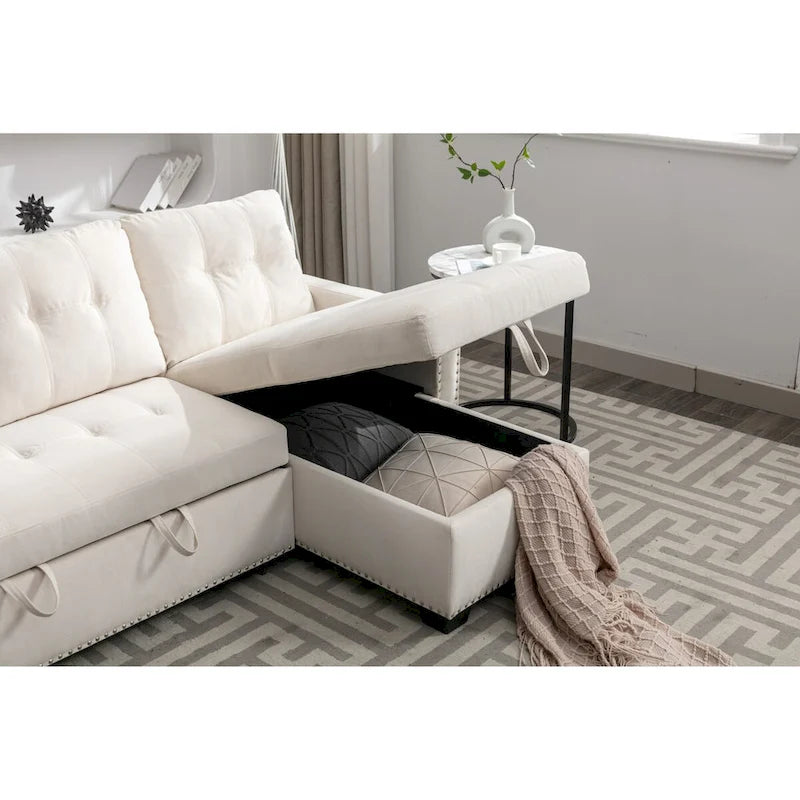 Canapé-lit d'angle réversible 77 pouces avec rangement, canapé d'angle 2 places en forme de L et méridienne intégrée pour salon