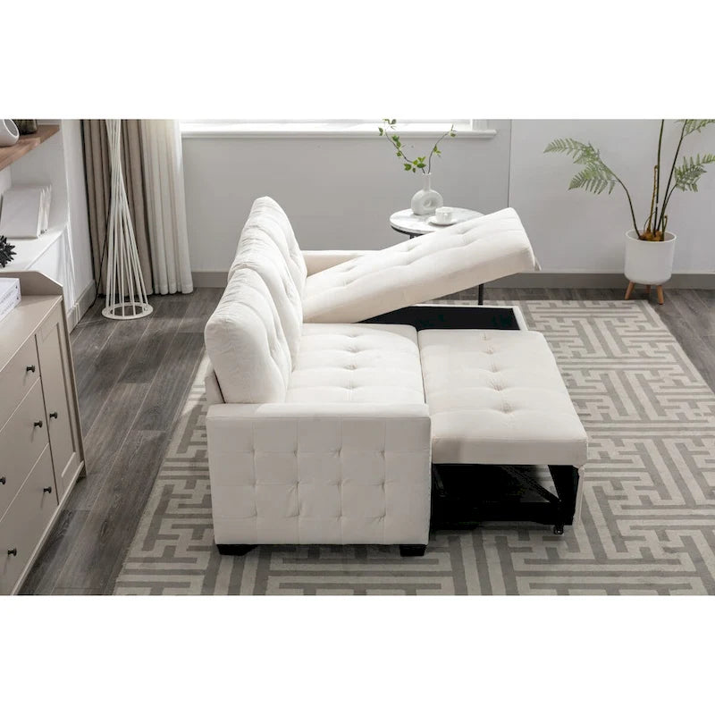 Canapé-lit d'angle réversible 77 pouces avec rangement, canapé d'angle 2 places en forme de L et méridienne intégrée pour salon