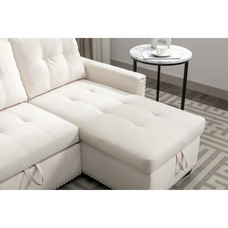 Canapé-lit d'angle réversible 77 pouces avec rangement, canapé d'angle 2 places en forme de L et méridienne intégrée pour salon