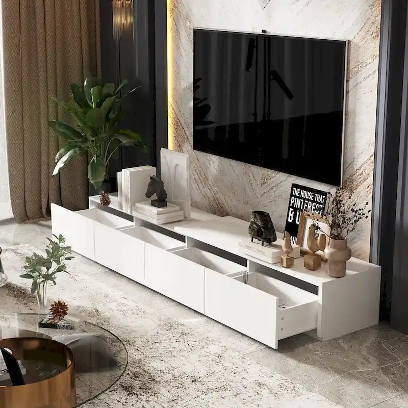 Meuble TV contemporain - Meuble de rangement, support multimédia blanc