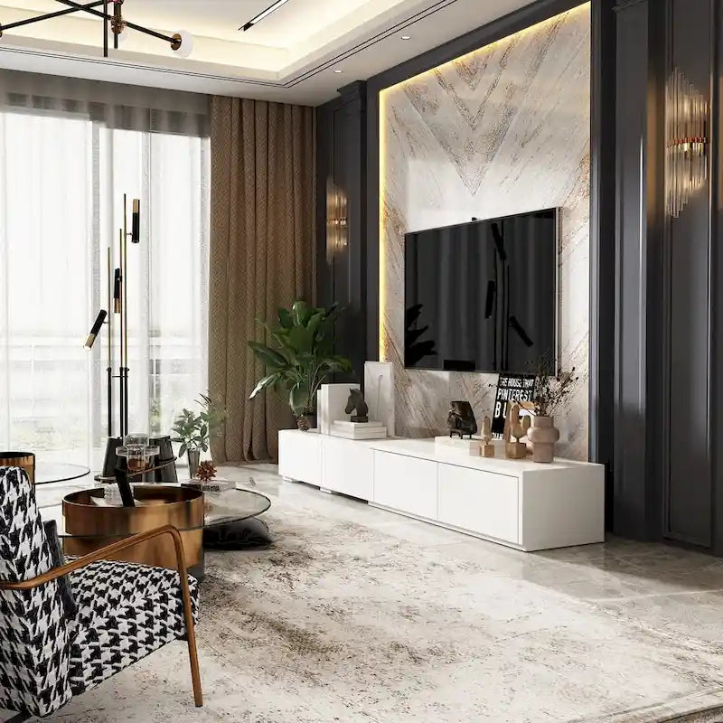 Meuble TV contemporain - Meuble de rangement, support multimédia blanc